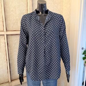 J Crew‎ Navy White Polka Dots Pullover Tunic Long Sleeve Blouse Size Small